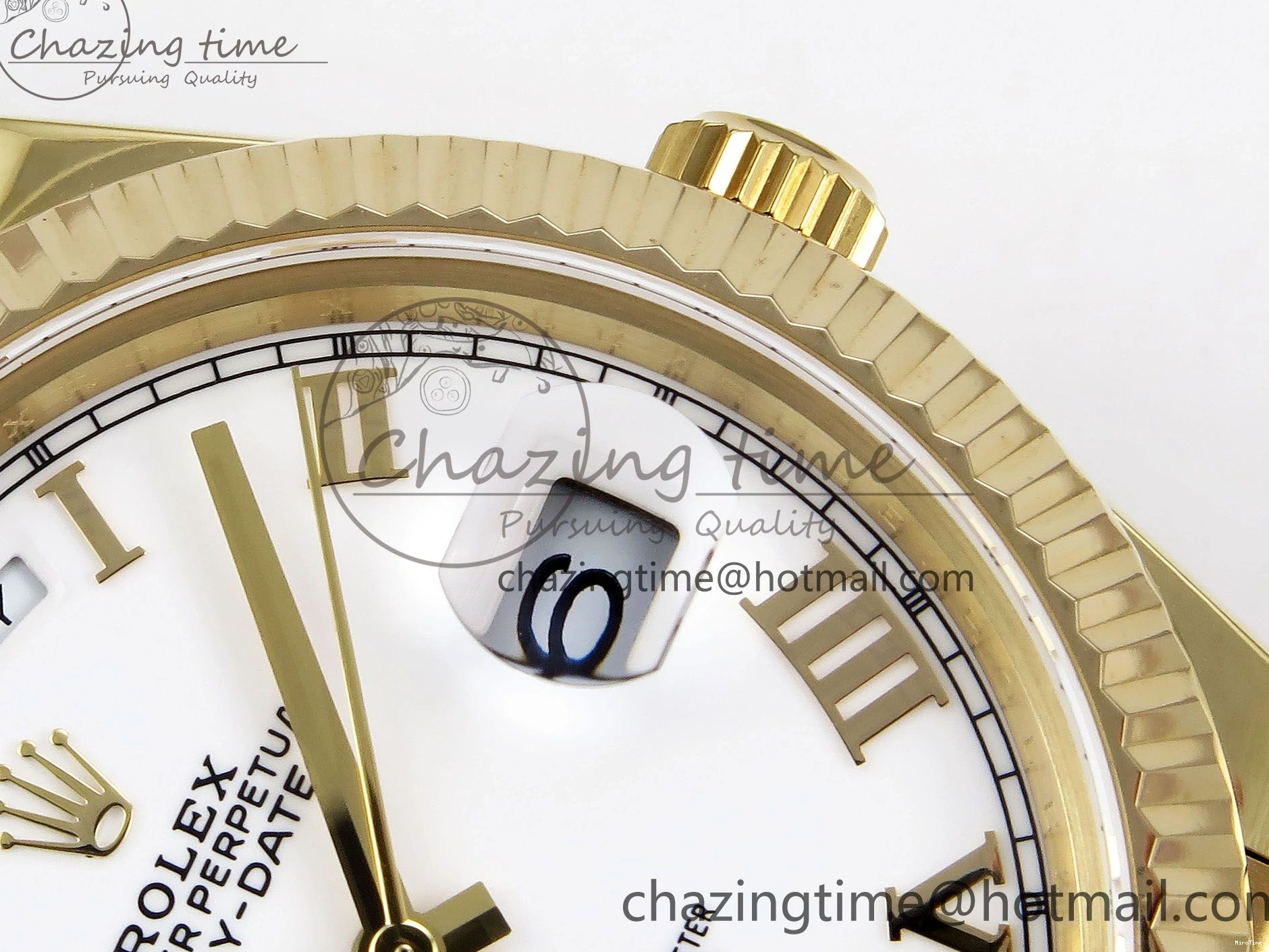 MiroTime 0408 Day Date 40 YG JDF Gain Weight 904L Steel White Roman Dial on President Bracelet VR3255 V Functional 1369